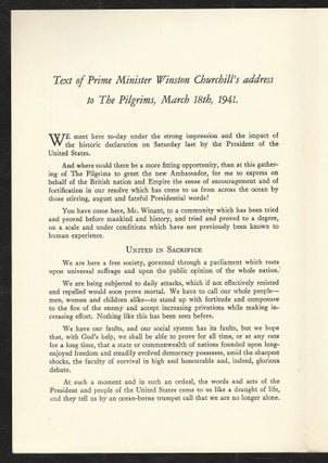 Speech by the Prime Minister Mr. Winston Churchill to the Pilgrim Society, March 18, 1941