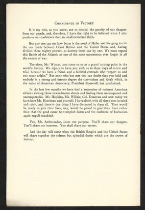 Speech by the Prime Minister Mr. Winston Churchill to the Pilgrim Society, March 18, 1941