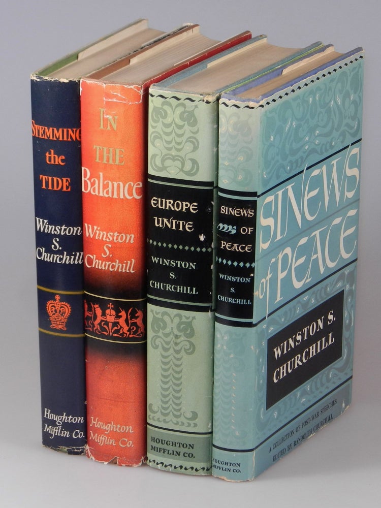 Item #001779 The Post-War Speeches - a full set of jacketed U.S. first editions: The Sinews of Peace, Europe Unite, In the Balance, Stemming the Tide. Winston S. Churchill.