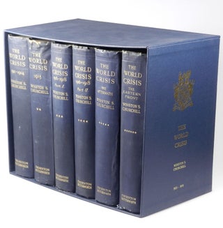 The World Crisis, a remarkable set of British first editions with five dated inscriptions from Churchill to his Aunt and significant annotations by her son, Churchill's Cousin, concerning the Battle of Jutland