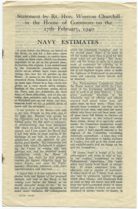 Item #003409 Navy Estimates: Statement by the Rt. Hon. Winston Churchill in the House of Commons...