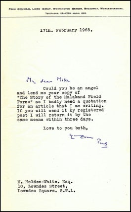 Item #004180 A letter from Winston Churchill's close friend and indispensable wartime Chief of...
