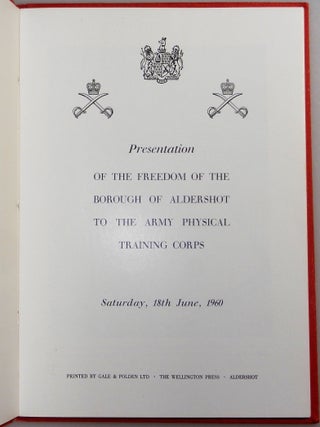 A 1958-1962 Archive of the Centenary of the British Army's Physical Training Corps at Aldershot, spanning Field Marshal Bernard Law Montgomery's final years as Colonel Commandant, comprising two commemorative books signed by Montgomery, two holograph signed letters from Montgomery, an invitation bearing Montgomery's autograph, and a vintage photograph of Montgomery in Aldershot for the Centenary