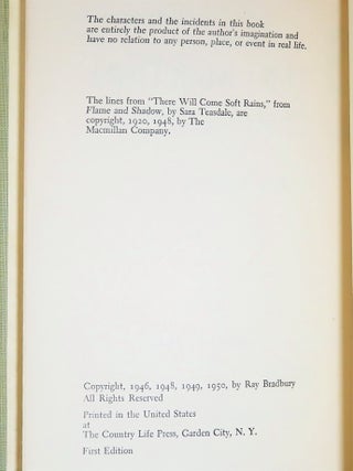 The Martian Chronicles, the first edition in dust jacket, inscribed and dated by the author in 1966