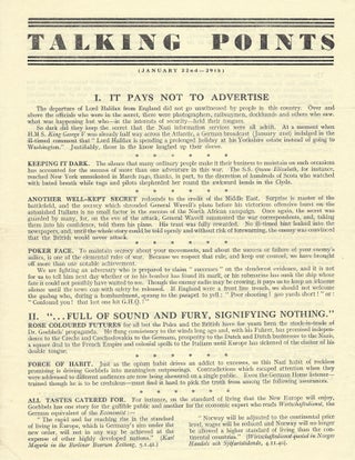 Talking Points, three wartime leaflets from January 8-29 1941