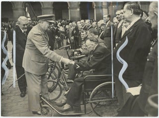 Item #005237 An original press photograph of Winston S. Churchill, accompanied by French Prime...