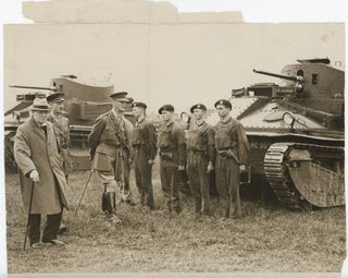 An original press photograph of then-Chancellor of the Exchequer Winston S. Churchill accompanied by General Sir Alexander Godley inspecting the newly formed Experimental Mechanised Force on 31 August 1927
