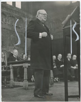 Item #005252 An original press photograph of Winston S. Churchill giving a speech on 3 February...
