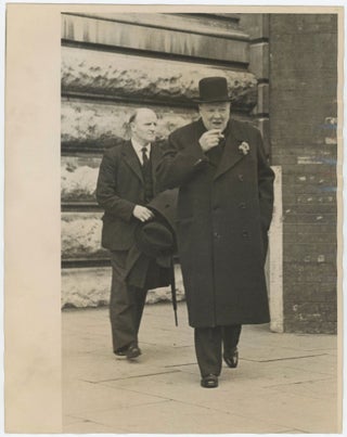 An original Second World War press photograph of Winston S. Churchill during the campaign for the 1945 General Election that ended his wartime premiership