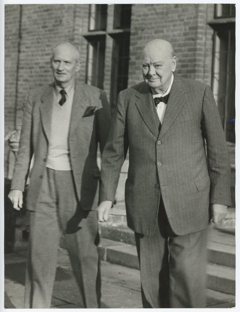 SIR WINSTON HAS MONTY AS BIRTHDAY GUEST - An original 30 November 1957 press photograph of Sir...