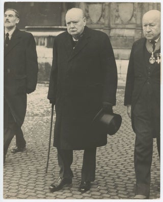 Item #005452 An original press photo of Sir Winston S. Churchill at the 21 February 1956 funeral...