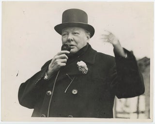 Item #005459 An original wartime press photograph of Prime Minister Winston S. Churchill on...