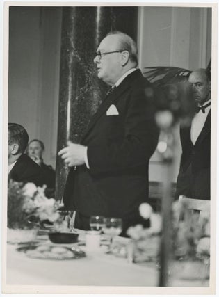 Item #005586 An original Second World War press photograph of Prime Minister Winston S. Churchill...