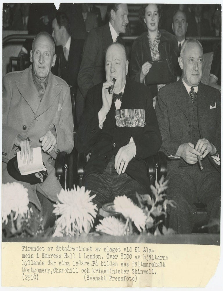 An original press photograph of Winston S. Churchill, Field Marshal Montgomery, and British...