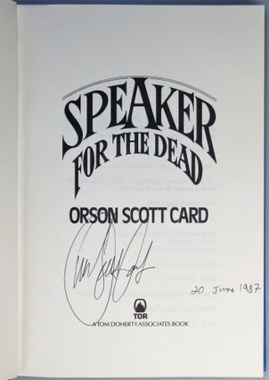Speaker for the Dead, a superlative first printing with the author's full, dated signature and an additional, personalized inscription to a science fiction bookstore proprietor