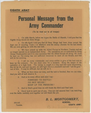 Item #005853 Personal Message from the Army Commander (to be read out to all troops), issued on...