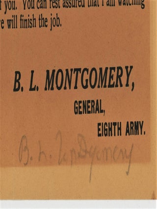 Personal Message from the Army Commander (to be read out to all troops), issued on 28 April 1943 in Tunisia during the final Second World War push to expel Axis forces from North Africa and signed by General Montgomery before he became "Montgomery of Alamein"
