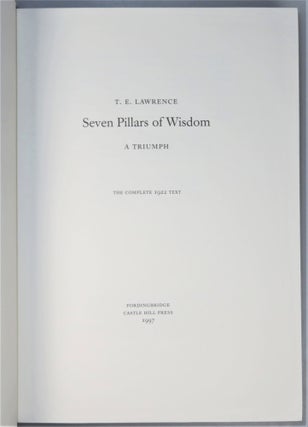 Seven Pillars of Wisdom: a Triumph, the complete 1922 'Oxford' text, the publisher's hand-numbered limited edition, one of 80 two-volume sets bound thus in full morocco goatskin, accompanied by both the finely bound Illustrations and Introduction volume and the publisher's portfolio of proofs of the Seven Pillars portraits, all housed in the publisher's slipcase