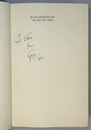 Marlborough: His Life and Times, the publisher's signed, limited, finely bound issue of the first edition, one of only five unnumbered sets and the only one marked "Presentation" and not only signed by Churchill, but also inscribed and dated by the publisher