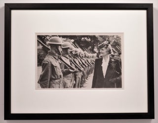MRS. WINSTON CHURCHILL INSPECTS THE HOME GUARD - A truly striking original Second World War press photograph of Prime Minister Winston S. Churchill's wife, Clementine, inspecting the Home Guard of the Port of London on 22 July 1941