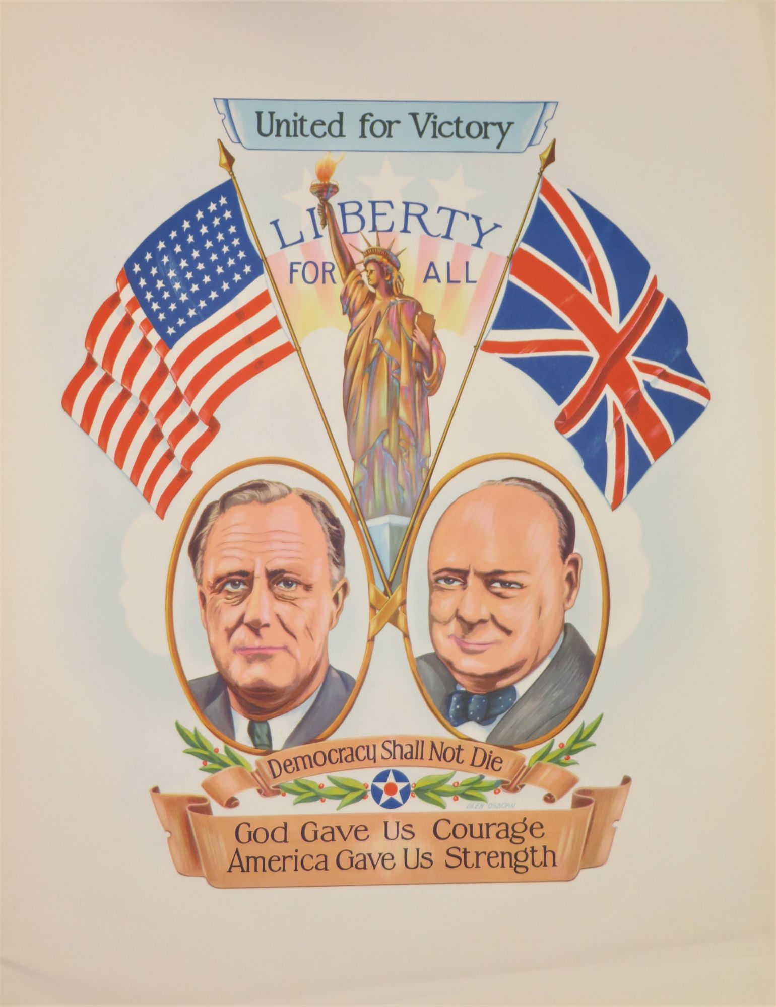 United　for　Prime　Winston　Churchill　D.　Victory　an　poster　original　Glen　wartime　Roosevelt　featuring　President　Franklin　and　Minister　S.　Artist:　Osborn