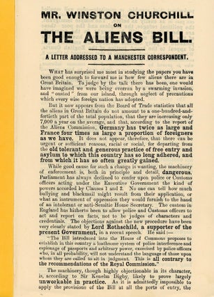 Item #006175 Mr. Winston Churchill on the Aliens Bill. Winston S. Churchill