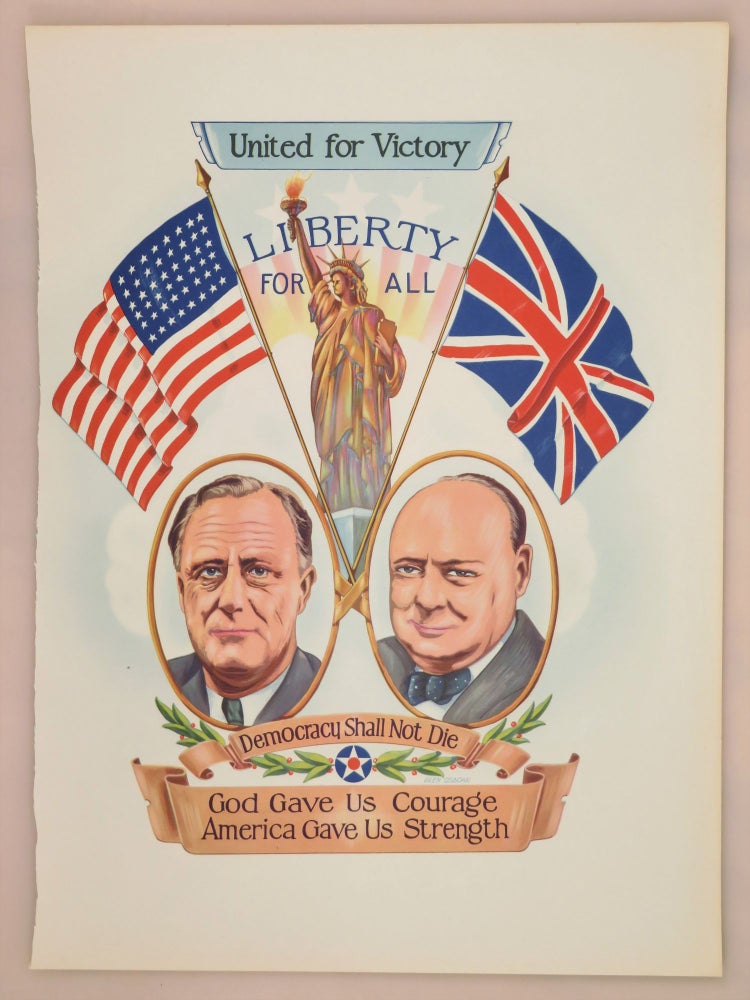 Item #006224 "United for Victory", an original wartime poster featuring President Franklin D. Roosevelt and Prime Minister Winston S. Churchill. Artist: Glen Osborn.