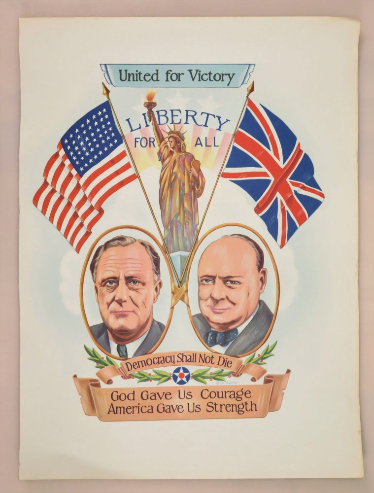 Item #006225 "United for Victory", an original wartime poster featuring President Franklin D. Roosevelt and Prime Minister Winston S. Churchill. Artist: Glen Osborn.