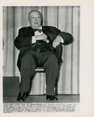 Item #006236 NO TIME FOR REPLACEMENT - An original 20 April 1959 press photograph of Winston S....