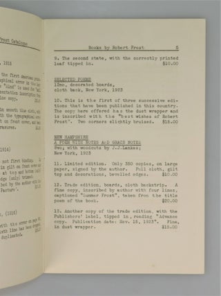 SOME FIRST EDITIONS OF ROBERT FROST - a 1937 bookseller catalogue of early works by and about Frost well before he became "the most highly esteemed American poet of the twentieth century"