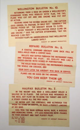 A collection of six original British Ministry of Aircraft Production posters from the early years of the Second World War, one featuring Prime Minister Winston S. Churchill and a quote from his 8 December 1941 speech delivered the day after the Japanese attack at Pearl Harbor