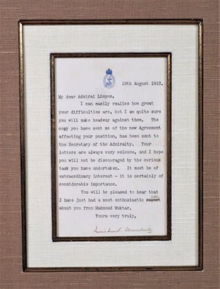 Item #006579 A handsomely framed 15 August 1912 typed, hand-emended, and signed letter from...