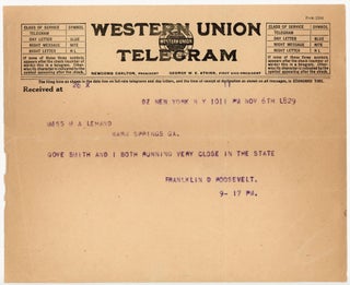Item #006716 A 6 November 1928 telegram from future president Franklin D. Roosevelt to his...