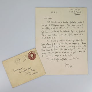 "Please believe that I don't either love or hate the entire sex of women." - An 18 April 1929 autograph letter signed by T. E. Lawrence "of Arabia" to an Arab Revolt comrade, former Royal Flying Corps pilot B. E. Leeson, the letter noteworthy for displaying Lawrence's convoluted feelings about both his public persona and the opposite sex