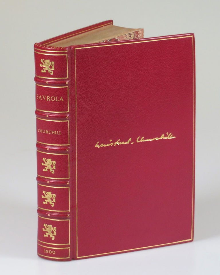Item #006850 Savrola, finely bound in full red Morocco goatskin for Henry Sotheran, Ltd. Winston S. Churchill.
