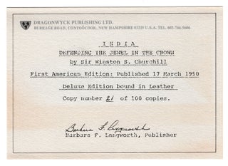 India, the quite scarce, finely bound, limited, and numbered issue of the U.S. first edition, copy number 21 of 100