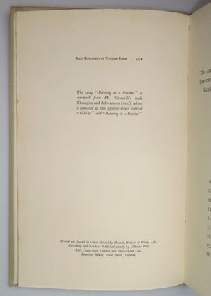 Painting as a Pastime, an author's presentation copy of the first edition, inscribed and dated by Churchill in the month of publication, accompanied by a compliments slip on the stationery of Churchill's Hyde Park Gate London home