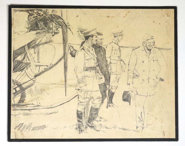 Item #007044 An original First World War sketch of three founding figures from the earliest days of British military aviation - Winston S. Churchill, Hugh Montague Trenchard, and Edward Louis Gerrard. Artist: unknown.