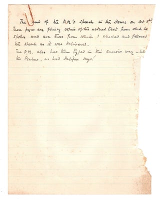 The typed, hand-emended, 'psalm form' peroration of Prime Minister Winston S. Churchill's 8 October 1940 speech to the House of Commons, the copy used by Churchill's Private Secretary, Jock Colville, to check and follow the speech as it was delivered