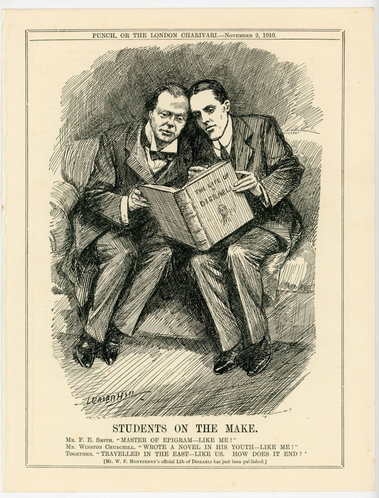 Item #007091 STUDENTS ON THE MAKE. - an original printed appearance of this cartoon featuring Winston S. Churchill from the 2 November 1910 edition of the magazine Punch, or The London Charivari. Artist: Leonard Raven-Hill.