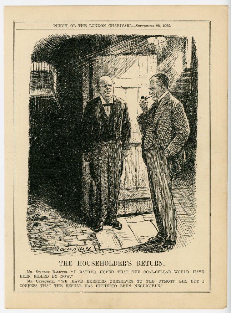 Item #007147 THE HOUSEHOLDER'S RETURN. - an original printed appearance of this cartoon featuring Winston S. Churchill from the 22 September 1926 edition of the magazine Punch, or The London Charivari. Artist: Leonard Raven-Hill.