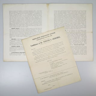 TO THE ELECTORS OF NORTH-WEST MANCHESTER: the extravagantly rare publication of Winston S. Churchill's campaign address from the first election he contested as a Liberal, including the only copy known to us of the accompanying perforated canvassing leaf soliciting supporters