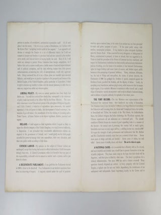 TO THE ELECTORS OF NORTH-WEST MANCHESTER: the extravagantly rare publication of Winston S. Churchill's campaign address from the first election he contested as a Liberal, including the only copy known to us of the accompanying perforated canvassing leaf soliciting supporters