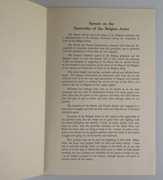 Speech on the Surrender of the Belgian Army Delivered by the British Prime Minister in the House of Commons, May 28, 1940