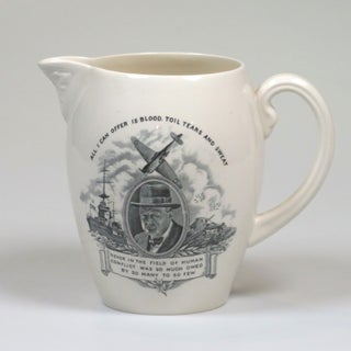 Item #007410 Wartime pitcher featuring an image of and quotes by Prime Minister Winston S. Churchill