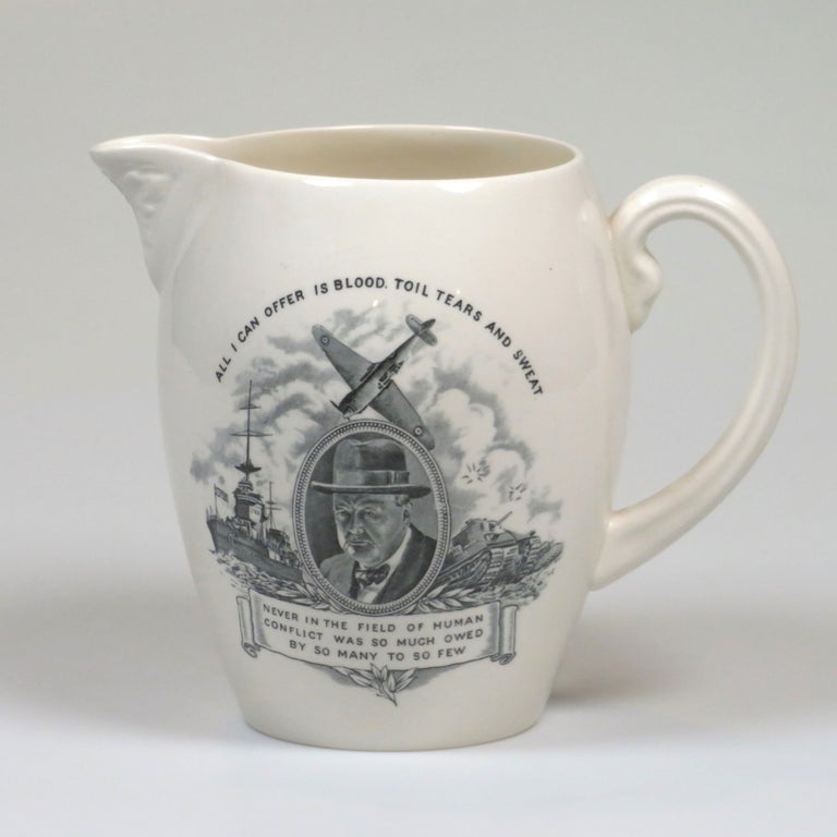 Item #007410 Wartime pitcher featuring an image of and quotes by Prime Minister Winston S. Churchill