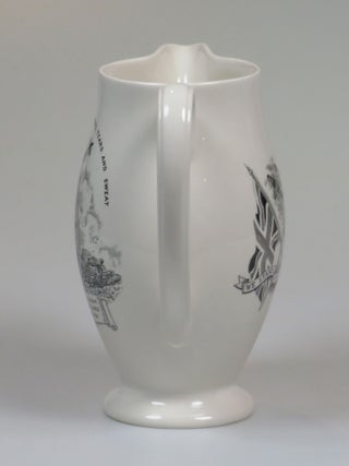 A pitcher originally designed and issued early during the Second World War, featuring an image of and quotes by then-Prime Minister Winston S. Churchill, reissued in this unique form to commemorate Winston Churchill's death in 1965