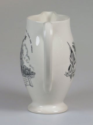 A pitcher originally designed and issued early during the Second World War, featuring an image of and quotes by then-Prime Minister Winston S. Churchill, reissued in this unique form to commemorate Winston Churchill's death in 1965