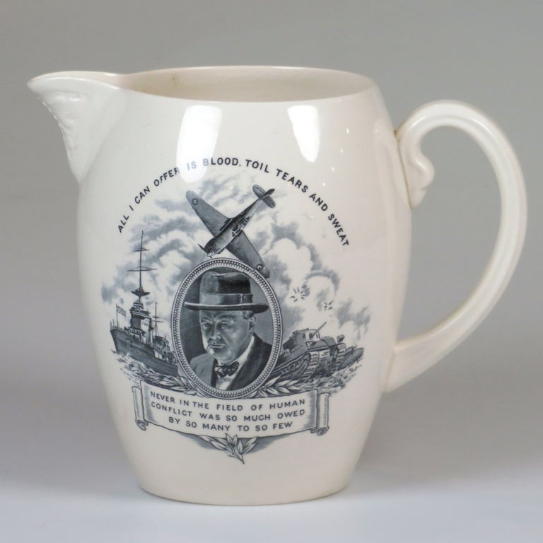 Item #007450 Wartime pitcher featuring an image of and quotes by Prime Minister Winston S. Churchill