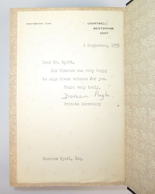 The Second World War, a full set of British first editions, the first volume signed by Churchill in the last year of his final premiership for a Member of Parliament, with a telegram from Churchill agreeing to sign the volume and a letter of presentation from Churchill's Private Secretary